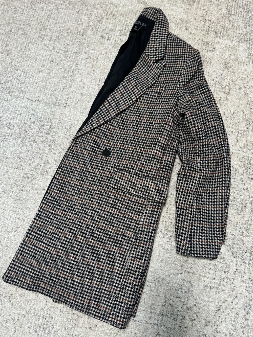 Rachel Zoe Black and Brown Houndstooth Double-Breasted Blazer Coat - Picture 4 of 6